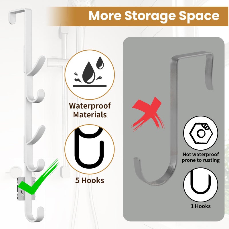 Kaiferty Over The Door Hooks  Metal Door Hooks for Hanging  Over The Door Purse Organizer for Door Coat Hanger  Back of Shower Door Hooks for Hanging Towel Rack Clothes  Hat  Bathroom  Closet (White-2Packs) - Image 2